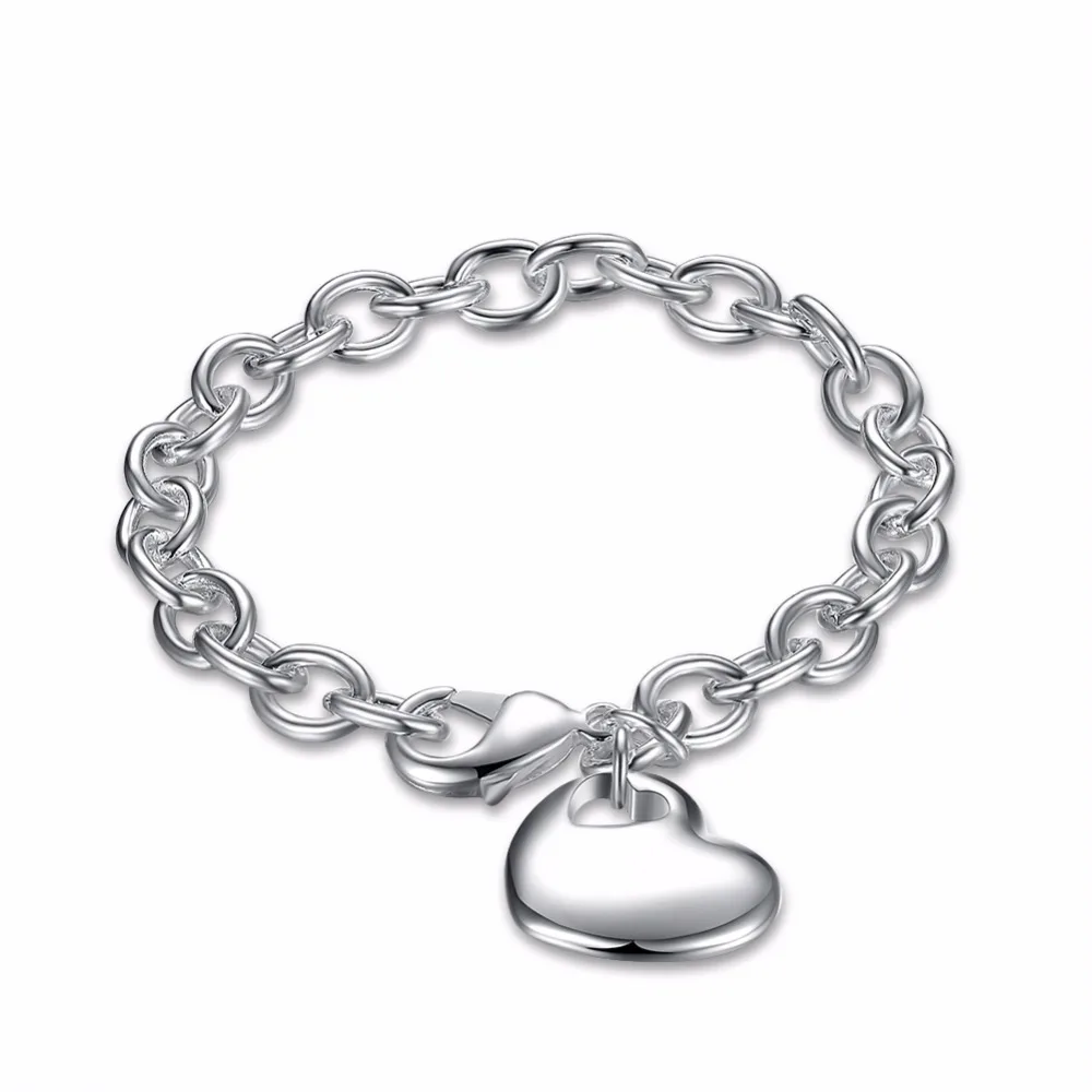 Женский браслет с подвеской в виде сердца серебряным покрытием 20 см|bangles fashion|fashion