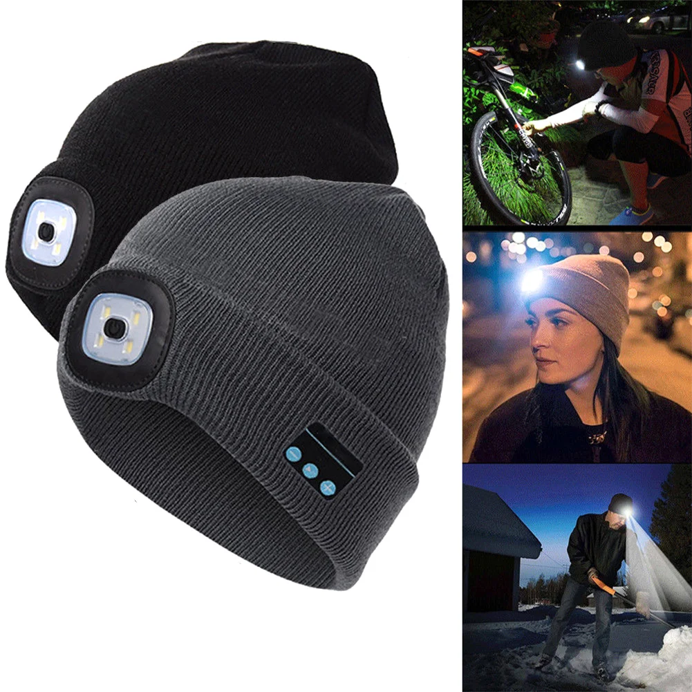 Bluetooth светодиодный легкий вязаный головной уличная шапка шапки музыкальные руки