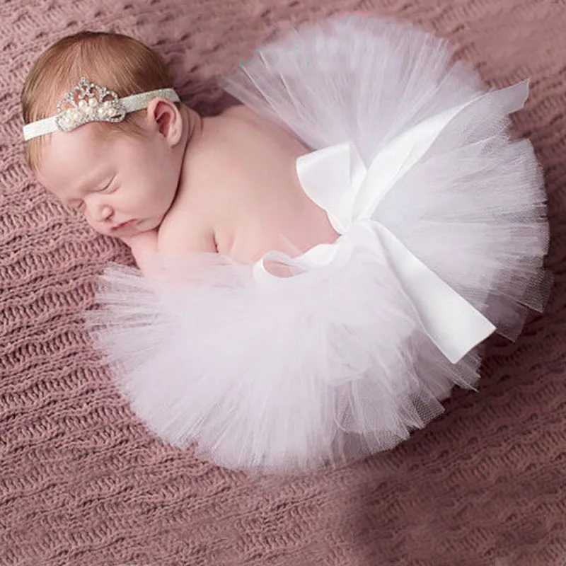 White Newborn Tutu Skirt with Tiara Headband Newborn Photography Prop Stunning Newborn Tutu Photo Prop TS034