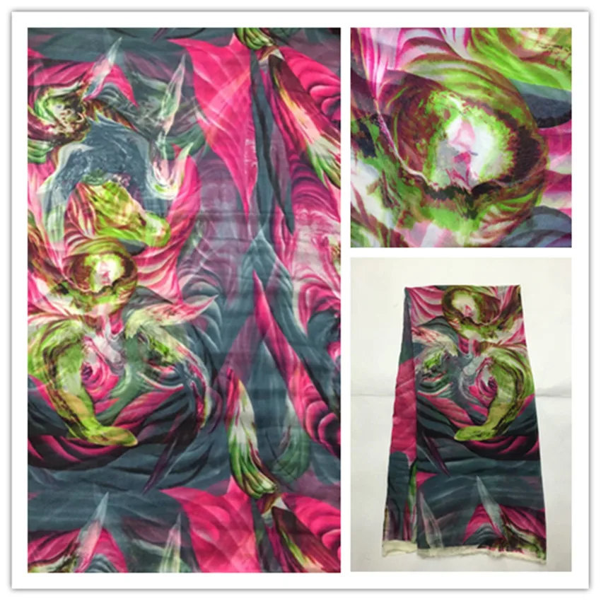 

140cm New Summer Print 100%Silk Chiffon Fabric Fashion colorful leopard design print 100% silk chiffon fabric 6momme DS28