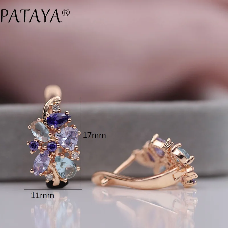 Разноцветные длинные серьги PATAYA из искусственного циркония розовое золото 585