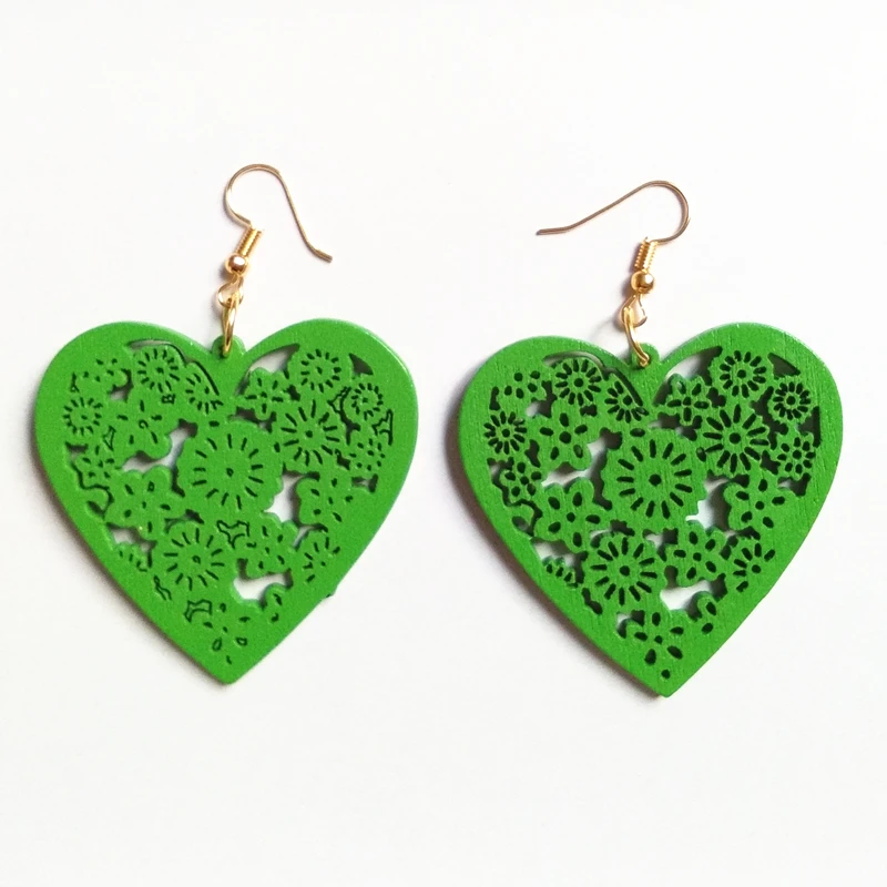 3D Модные полые резьба персиковое дерево в форме сердца серьги виде капель ручной