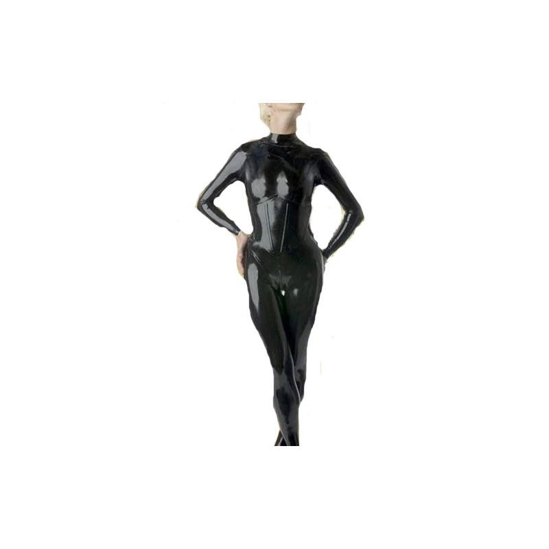 

100% Latex Rubber Women Handsome Tights Uniform Bodysuit Black Catsuit Size XXS~XXL