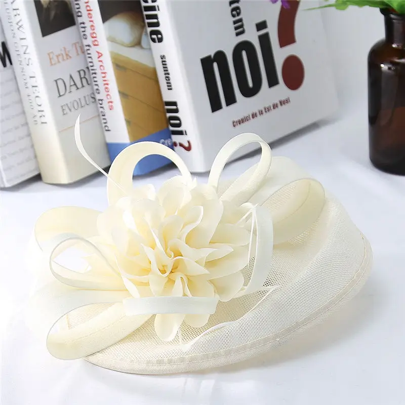 beige Женские головные уборы для коктейлей, очаровательный головной убор, вечерние аксессуары для волос, вечерние свадебные сетчатые Цветочные головные уборы - Цвет: beige
