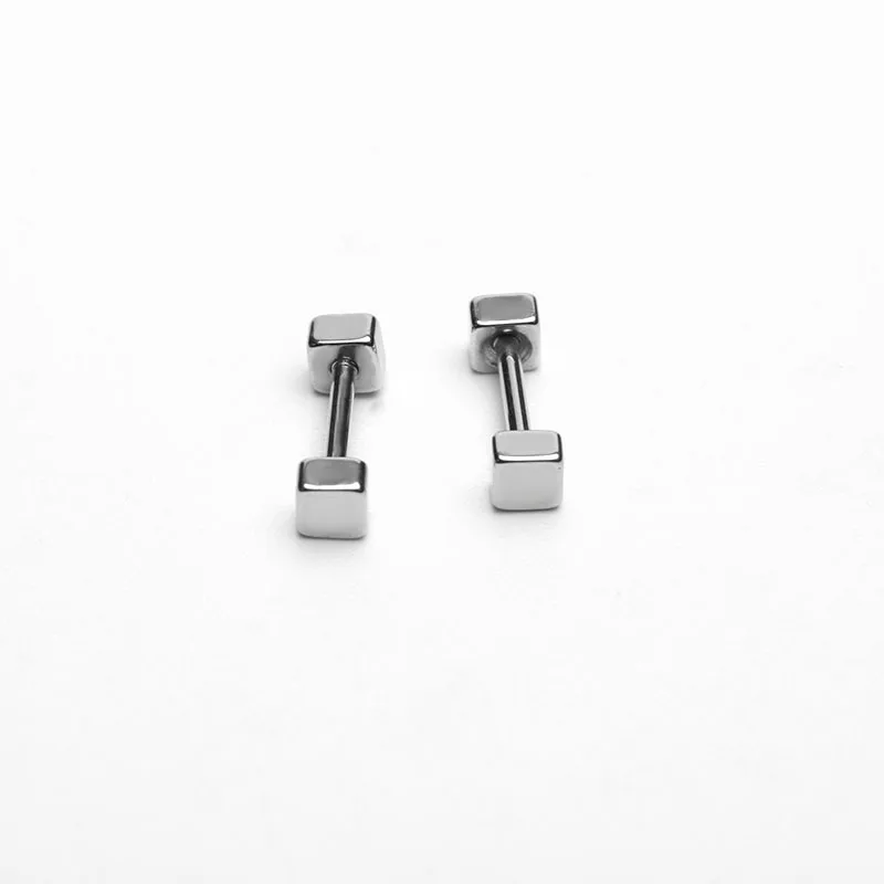 silver 3mmx2pieces 2 шт. модные квадратные серьги-гвоздики, Серьги Brincos Pendientes, Ушные Тоннели в форме штанги, титановая сталь, противоаллергические Панк ювелирные изделия для мужчин и женщин - Окраска металла: silver 3mmx2pieces