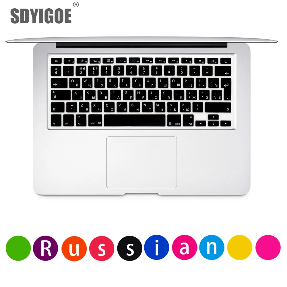 Черный Русская клавиатура для apple macbook pro, чехол для клавиатуры air 1" 15pro A1466A1502A1398A1278EU-Enter, силиконовая клавиатура, защитная пленка - Цвет: Черный