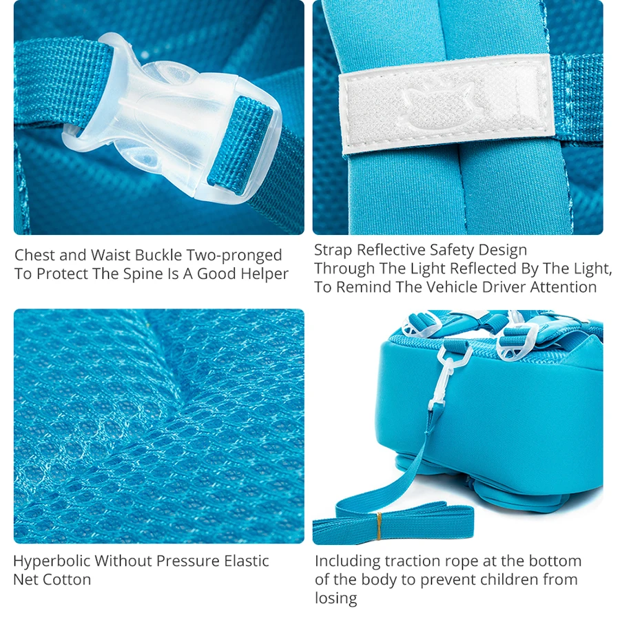 Quality Waterproof 3D Bear Anti-lost School Bag Sky Blue Baby Backpack Zoo Animal Toddler Bag Boys Little Kids Kindergarten Bag