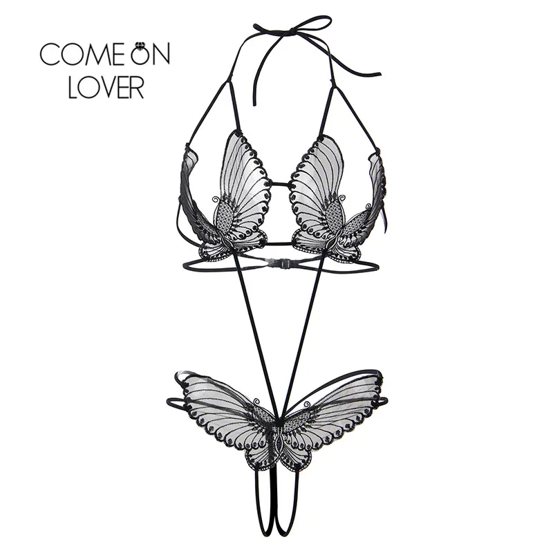 Comeonlover, эротическое боди, боди, прозрачное, с бабочкой, кружевное, плюшевое белье, боди En Dentelle, Сетчатое, цельное белье, RI80762