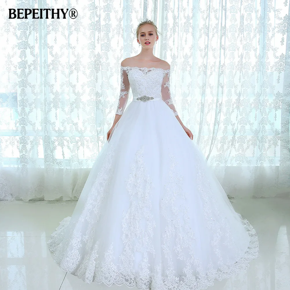 Роскошное кружевное свадебное платье с рукавом три четверти недорогое 2021 Casamento es