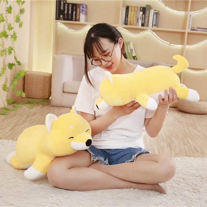 

2018 Feather cotton Stuffed animal Toy Lovely Sleeping Shiba Inu dog plush Doll Bright colors embrace Pillow Toy 45/60cm