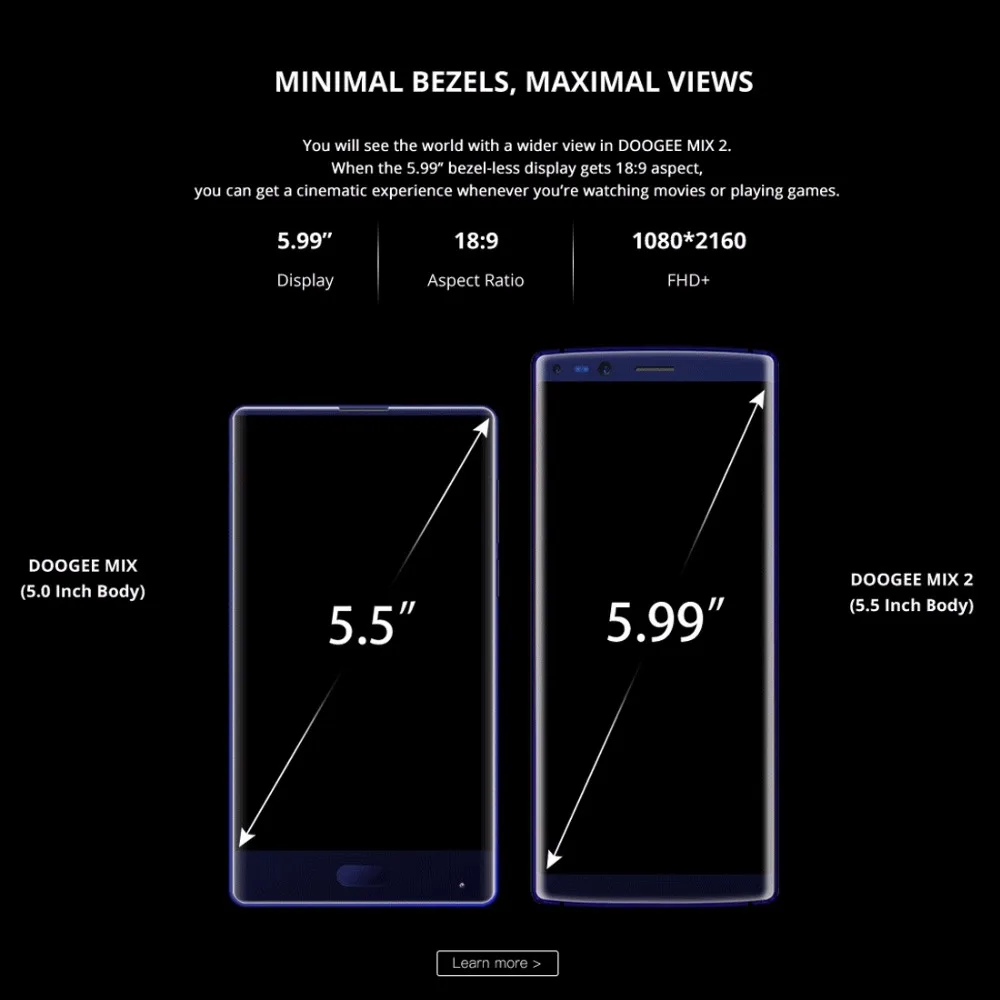 Doogee Mix 2 смартфон 6 ГБ Оперативная память 64 Встроенная 5.99 дюймов fhd + helio P25