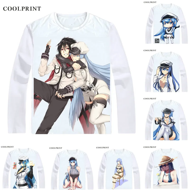 Akame Ga Kill! ga Kiru! Футболки с длинным рукавом Аниме Манга лодочкой Jaegers Kurome Esdese Esdeath
