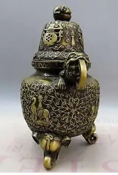 9 &quotКитай латунь медь Резные слон долголетия курильница Ладан горелки