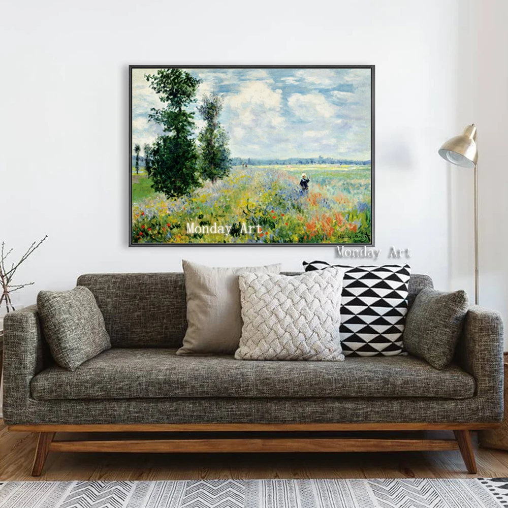 Арист Ручная роспись современный Импрессионизм Monet Wild Poppy Field Sunrise пейзаж холст