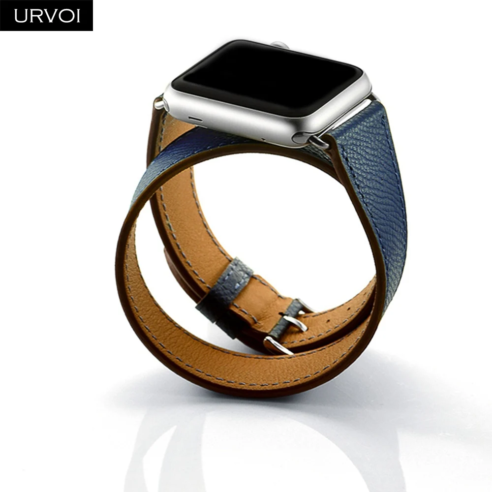 URVOI двойной тур группа для Apple Watch series 5 4 3 2 1 ремешок для iwatch сверхдлинный ремень высокого качества из натуральной кожи петлевой
