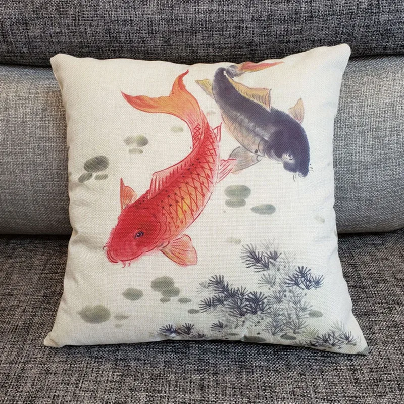 Новый стиль 45*45 см Модная японская Подушка Koi хлопковая и льняная для