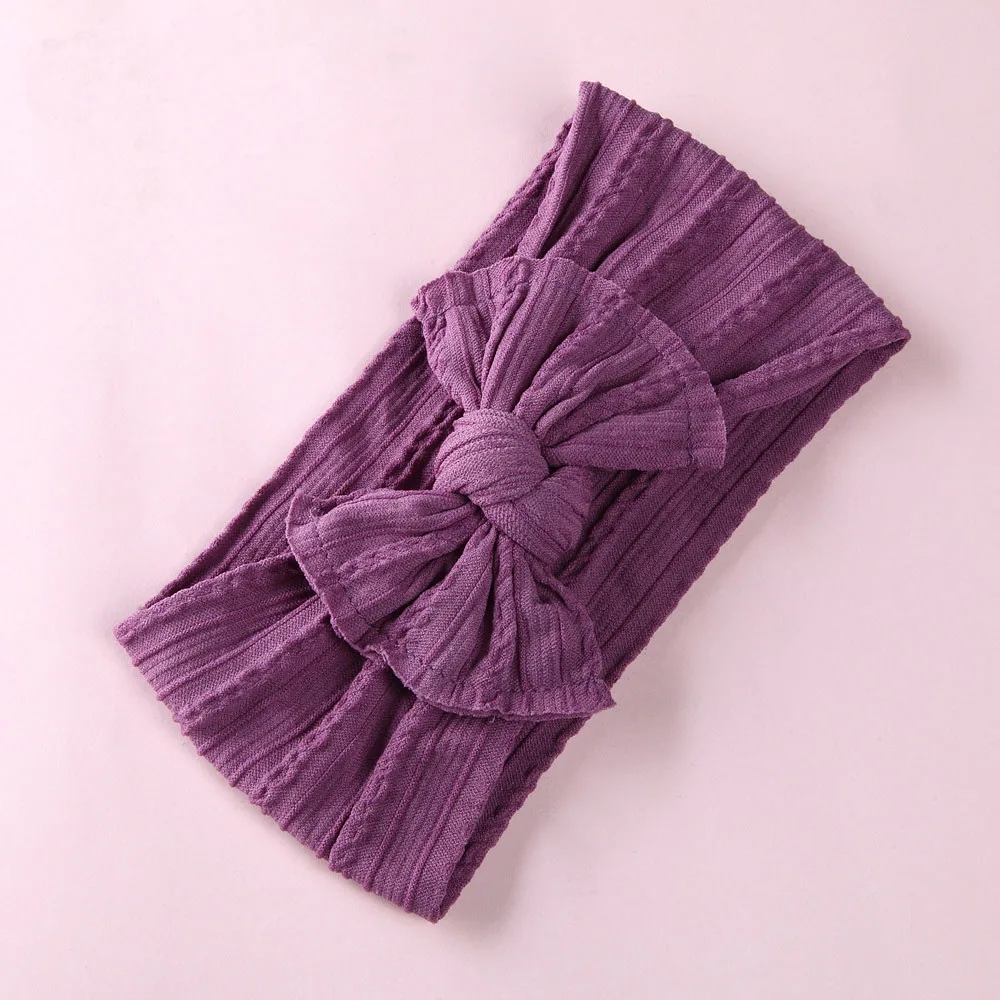 Style G-Dark orchid И бантом для маленьких девочек нейлоновые оголовья, кабель вязаное нейлоновое головные обручи, помпонами широкий нейлон головная повязка в виде чалмы для волос, для маленькой девочки, аксессуары - Цвет: Style G-Dark orchid