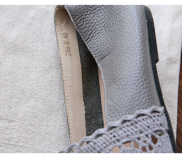 Careaymade-Cowhide and Lace mesh hollow casual shoes, low-top flat-soled round beans summer Grandma's Casual shoes,3 colors