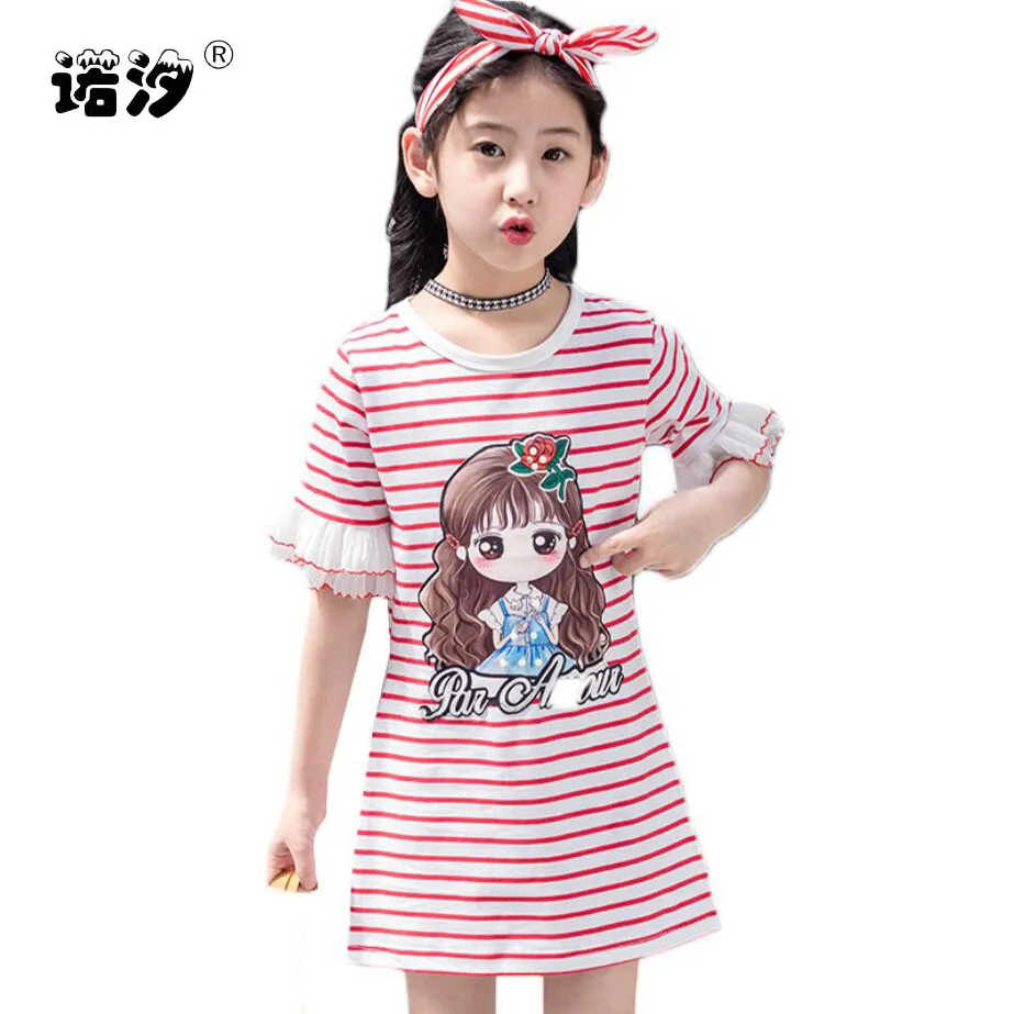 Одежда для девочек детская летняя длинная Стильная хлопковая футболка детские