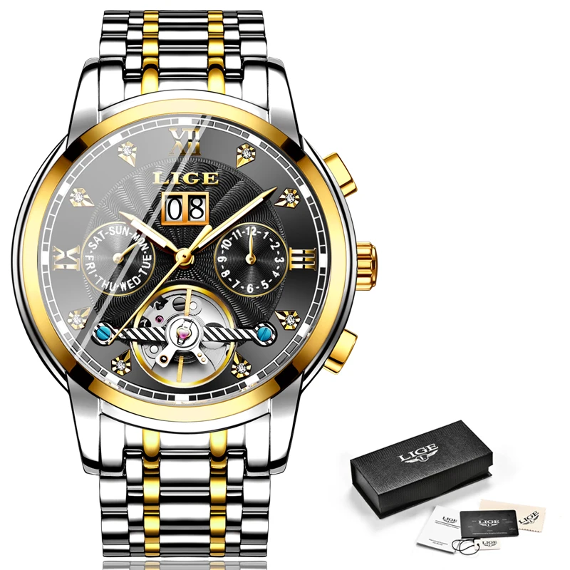 2019 Бизнес Мужские часы наручные Элитный бренд Топ LIGE Tourbillon Спорт механические