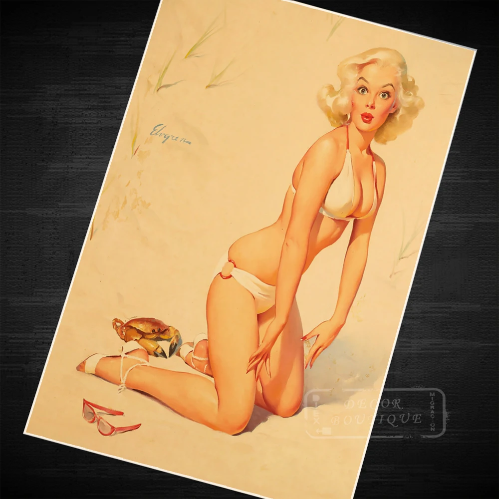 Buxom Woman Pin Up Girls Vintage Retro Canvas Painting Poster DIY Wall Home Bar Posters Decor Gift | Дом и сад