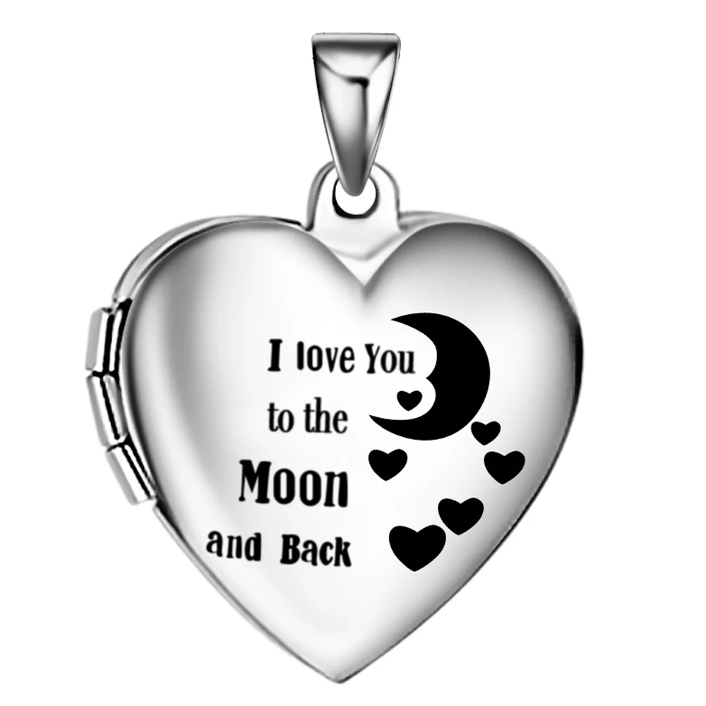 I love you to the moon and back девушки кулон с фото, сердце из нержавеющей стали картины медальон ожерелье включает 18 цепей