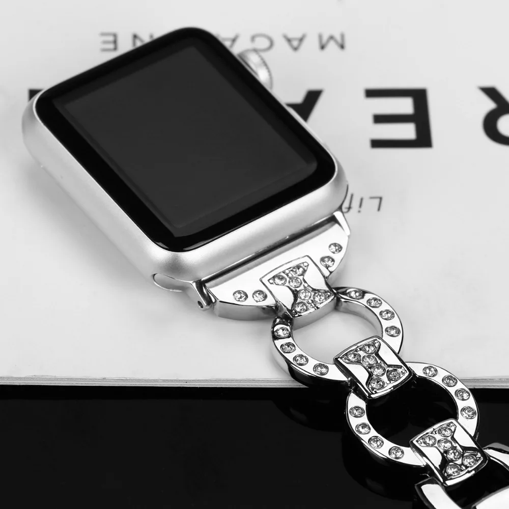 Ремешок из нержавеющей стали для Apple Watch Band стразы металлический браслет со