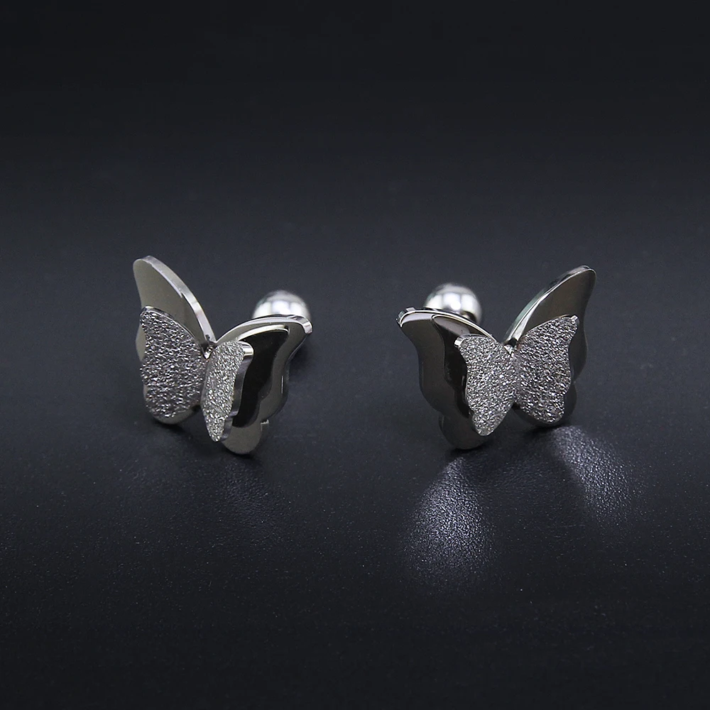 Новинка, серьги-бабочки, розовое золото, серьги-гвоздики из нержавеющей стали для женщин и детей, матовые серьги-гвоздики для хряща бабочки