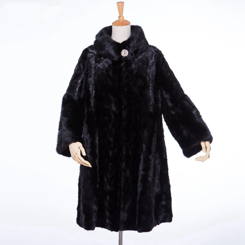 Женское зимнее пальто из натурального меха норки с воротником стойкой|mink fur