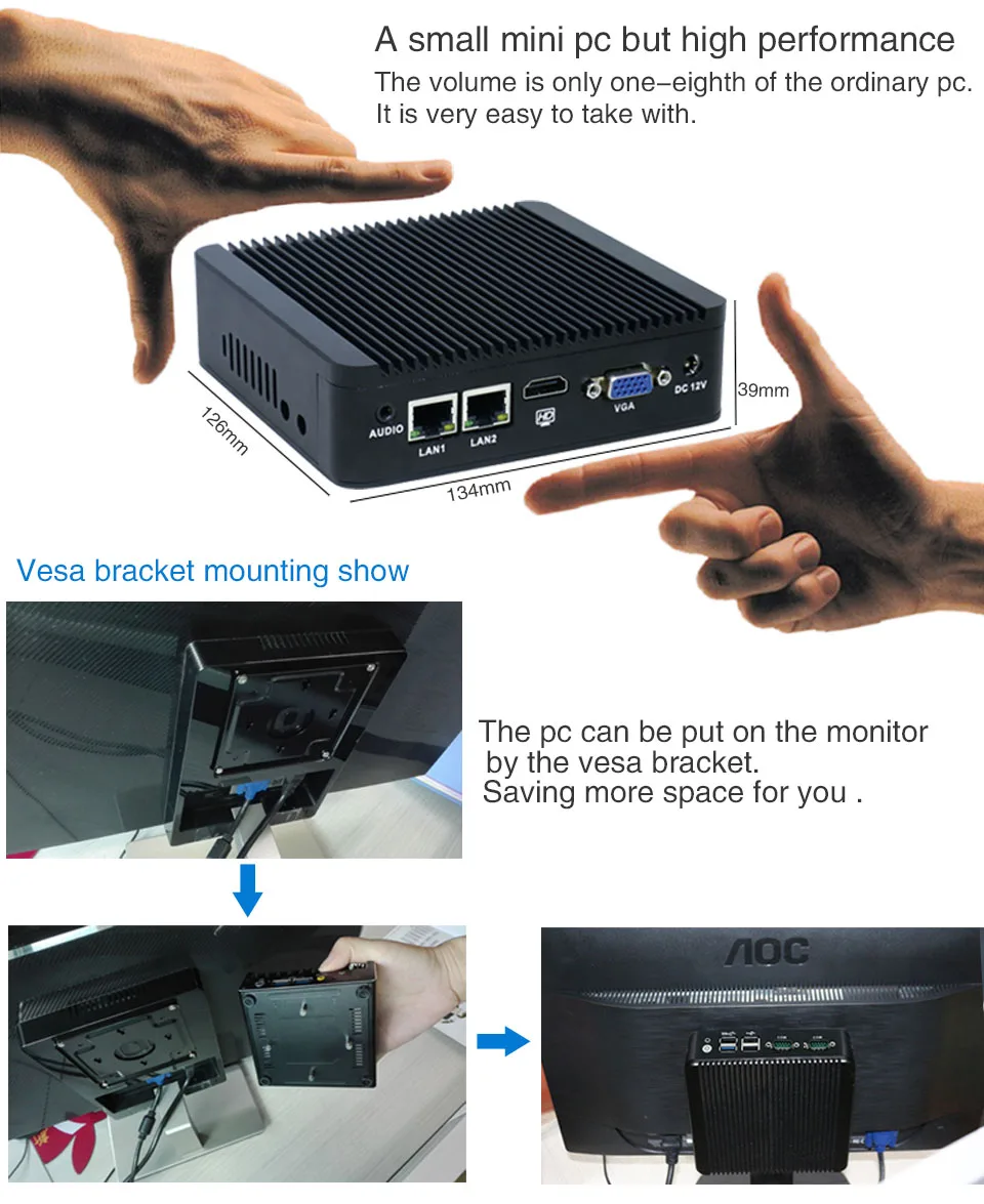 2 Ethernet Мини ПК Intel j1900 четырехъядерный мини itx чехол безвентиляторный настольный компьютер поддержка 128 Гб SSD emmc 4 Гб ram для windows 10