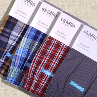 Высокое качество! Бренд ekMlin, 4 пары в упаковке, мужские шорты-боксеры, тканый хлопок,, в клетку, 50 s, чёсаная пряжа, мужские трусы, свободные, дышащие - Цвет: 10