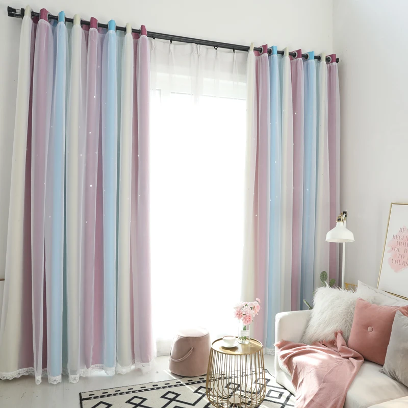 Double-Layer Hollow Out Star Thermal Insulated Blackout Curtains for Living Room Bedroom Shading Window Curtain Blinds Stitched | Дом и сад