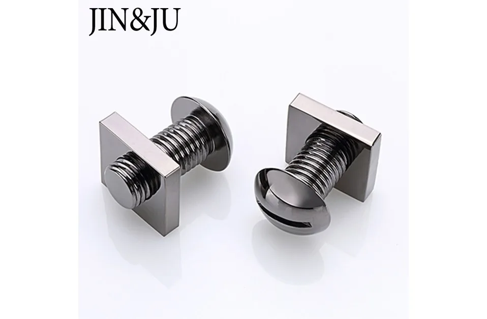 JIN& JU Новые запонки с металлической гайкой для мужчин с черным пистолетным покрытием Новинка крутой винт мужской костюм рубашка Зажимы для галстука и запонки