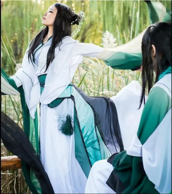 Plant Series Bamboo Personification Male Female Couple Lovers' Costume Hanfu Dark Green Cosplay Hanfu with Cloak Cos Qing Jiujiu