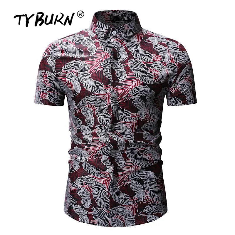 TYBURN лето новый принт банановые листья рубашка мужская индивидуальность