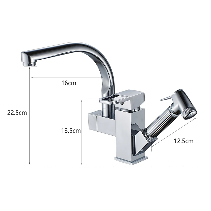 

FLG Kitchen Faucets Brass Chrome Kitchen Sink Faucet Pull Out Sprayer Swivel Spout Single Lever Deck Mount Vanity Mixer Taps