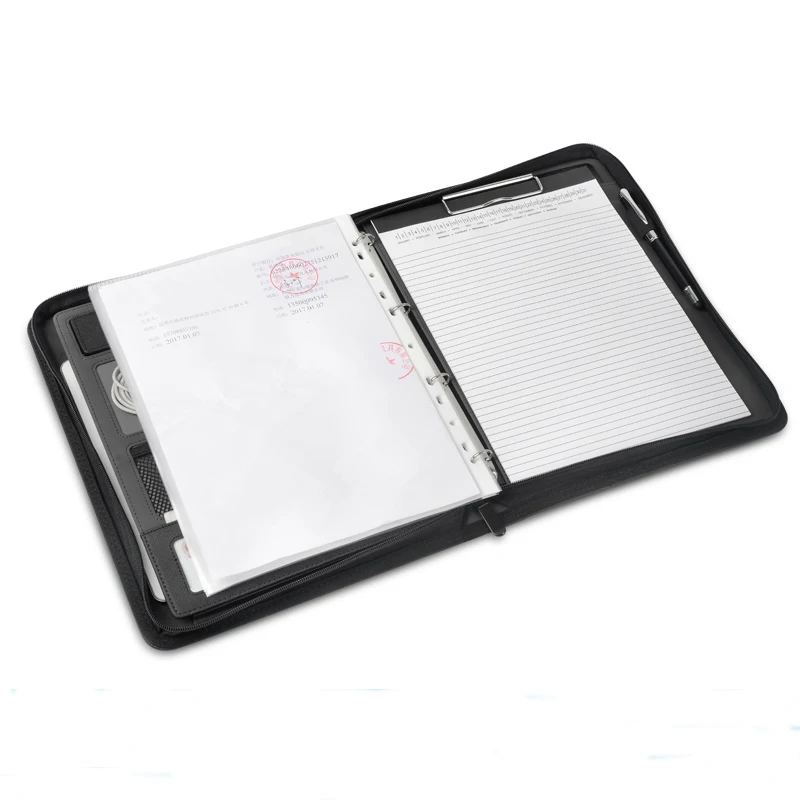 А4 молния Бизнес кожаная сумка менеджера для документов padfolio портфель с кольцом