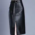 Женская юбка из искусственной кожи, осенняя Повседневная офисная длинная юбка с разрезом и высокой талией, модель 5xl