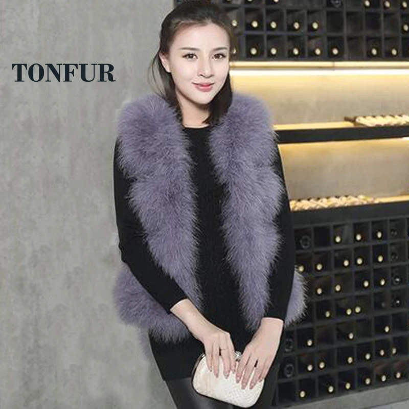 Женский жилет с натуральным пером страуса Классический брендовый из