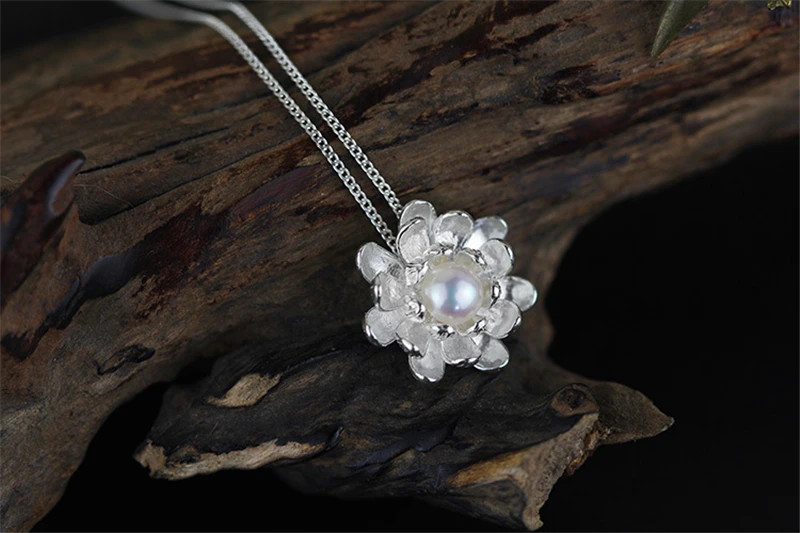 Lotus Fun реальные стерлингового серебра 925 натуральный жемчуг ручной работы Fine Jewelry цветение лотоса дизайн кулон без ожерелье для женщин