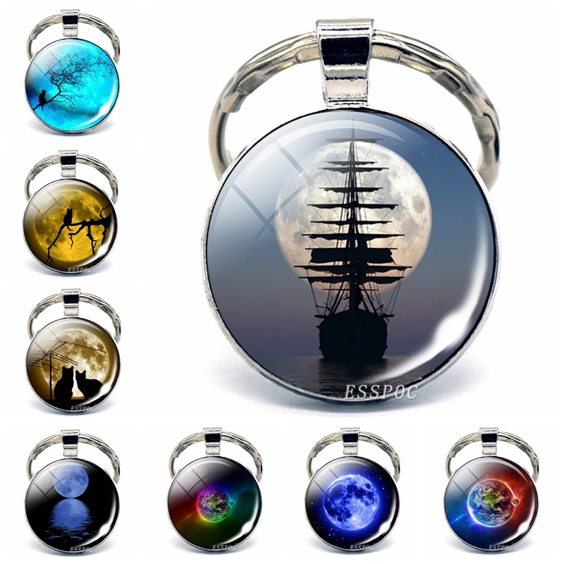 Ювелирные изделия с изображением полной Луны стеклянный кабошон металлическим