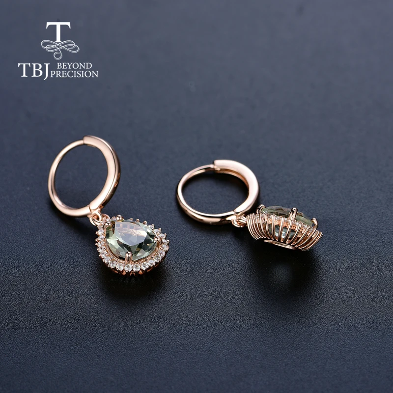 TBJ прасиолит Зеленый Аметист застежка серьги натуральный драгоценный камень