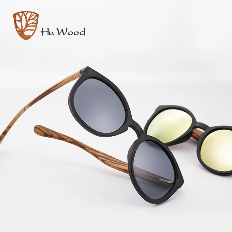 Поляризованные круглые бамбуковые солнцезащитные очки Hu Wood 2018 для мужчин и