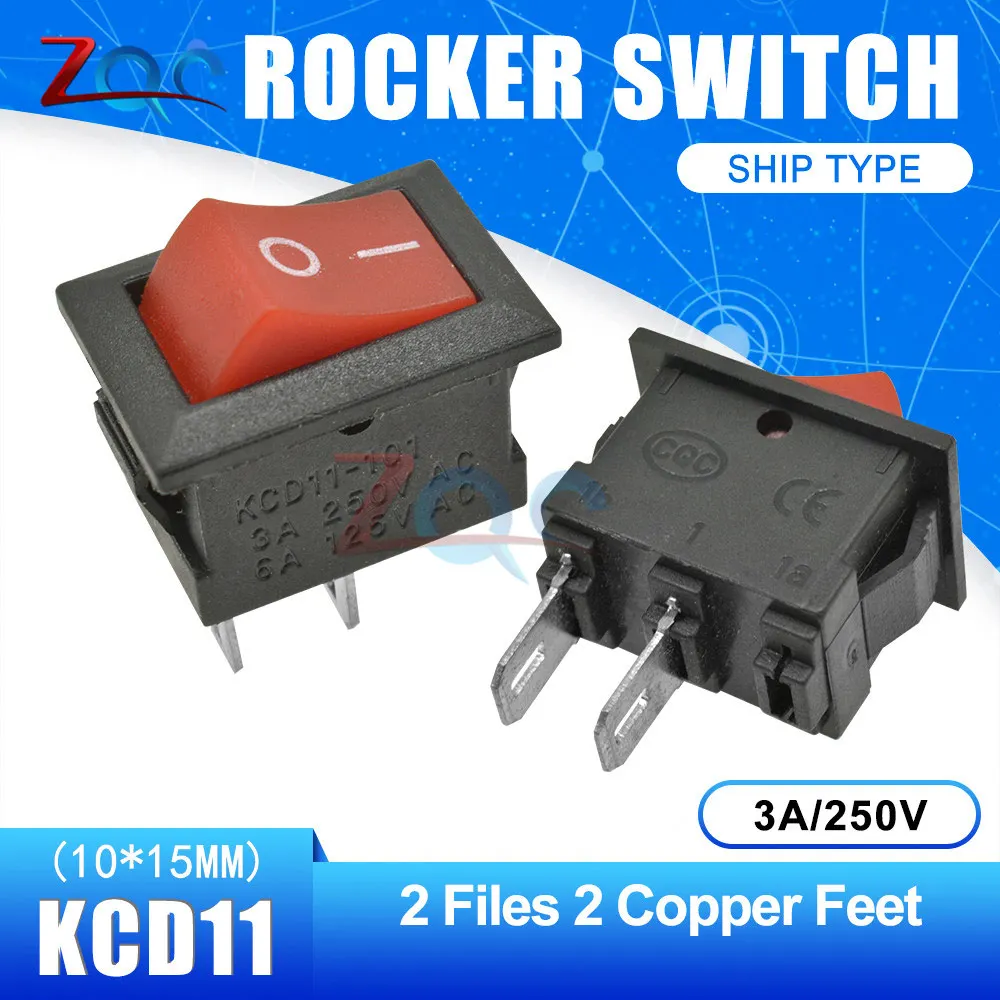Красный 10 шт. кнопочный переключатель 10x15 мм SPST 2Pin 3A 250 В KCD11 оснастка вкл/Выкл Лодка кулисный переключатель 10 мм* 15 мм черный красный и белый - Цвет: Красный