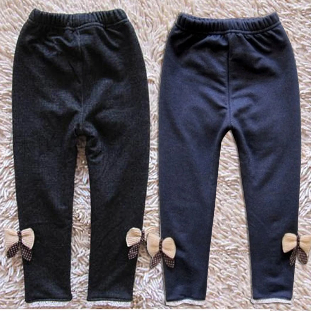 Новинка джинсы с бантом для девочек Детские хлопковые кашемировые брюки теплые