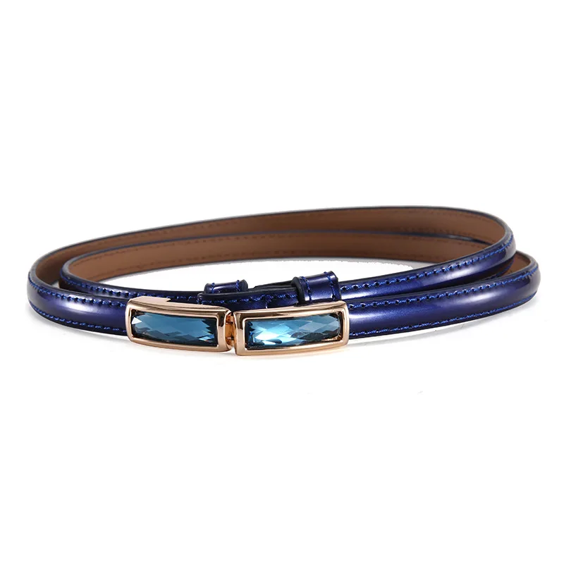 Style 1 navy blue Роскошные Яркие тонкие ремни из натуральной кожи для женщин, регулируемый декоративный ремень, стразы, пряжка, непористый дизайн G97 - Цвет: Style 1 navy blue