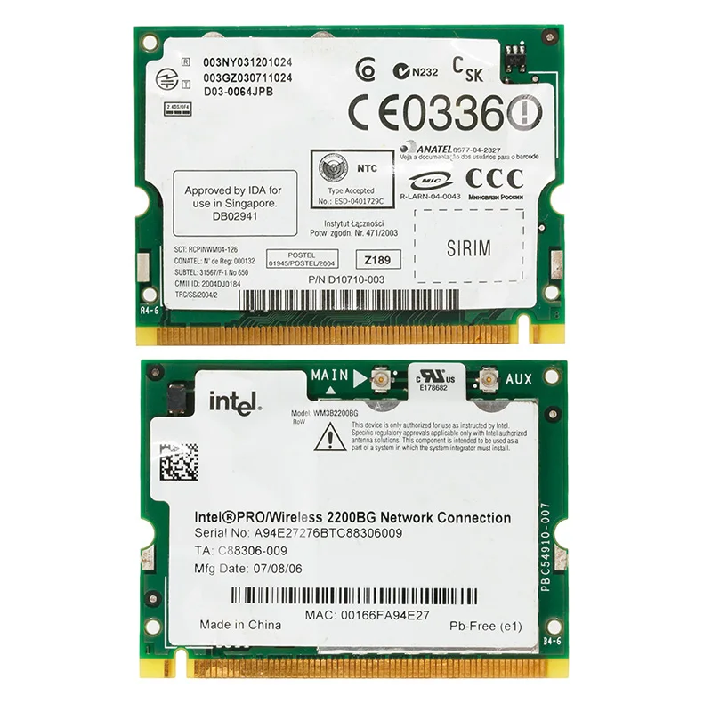 Беспроводная сетевая мини карта ANENG 54 Мбит/с 2200BG 802.11B/G Intel Pro/PCI Wi Fi для Toshiba Dell|wifi