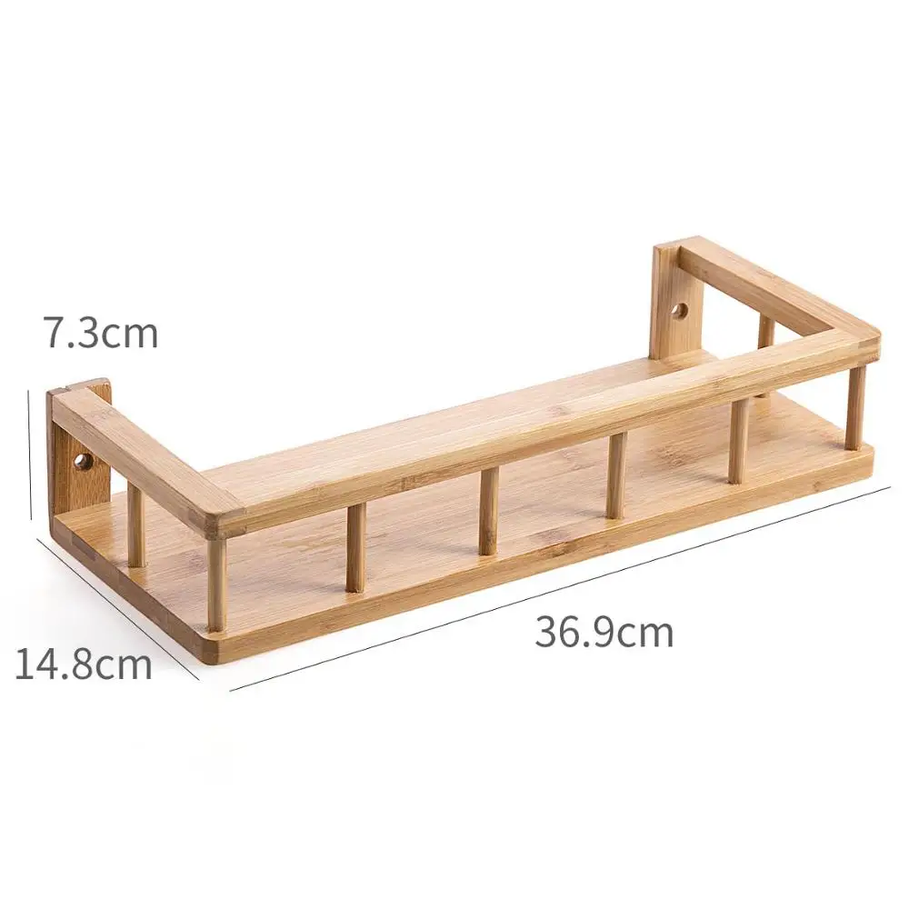 Золотой Hollow Wall Shelf Kitchen Storage Punch Free Bamboo Wood Spice Rack Kitchen Bathroom Shelves For Sundries Storage Home Decor - Цвет: Золотой