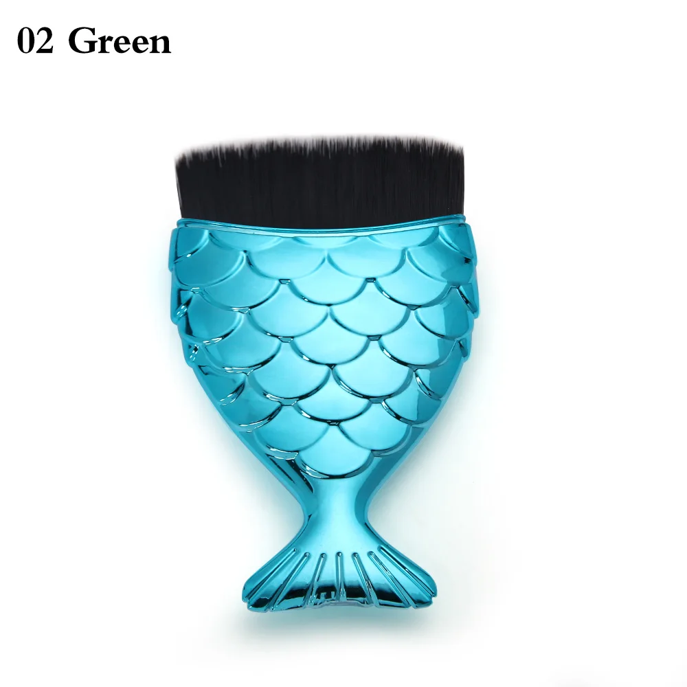 02Green 1 шт. модные косметические чешуя Русалки кисти для макияжа косметический рыбий хвост Пудра основа для лица кисти для румян набор de maquiagem - Handle Color: 02Green