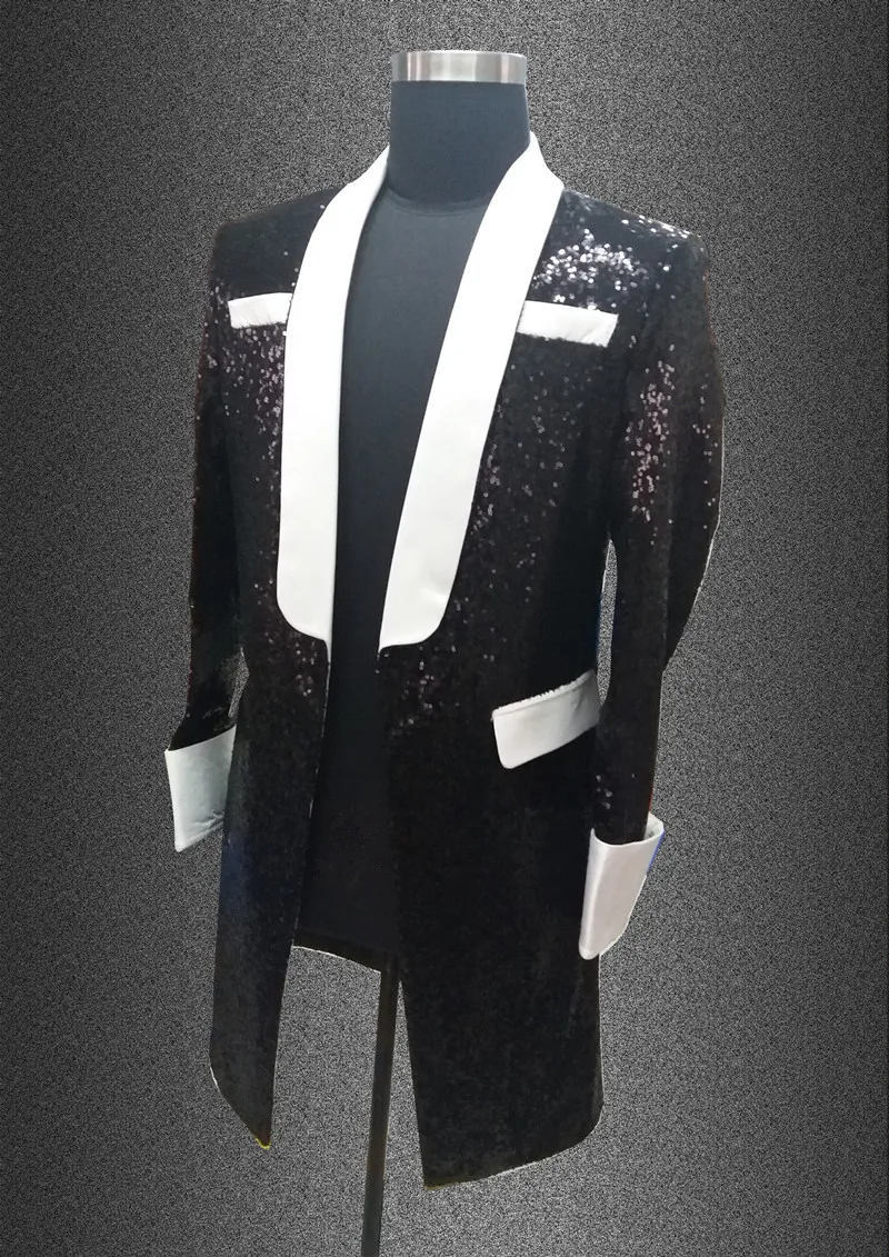 Long sequins Blazer jacket Spring Designer Fashion Men Casual Wild Leopard Splicing Link Fence prom party singer dancer Costume | Мужская